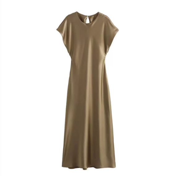 Satin Dress Satin Sleeveless Dress Casual Solid Color V neck Silk Satin Midi Dress